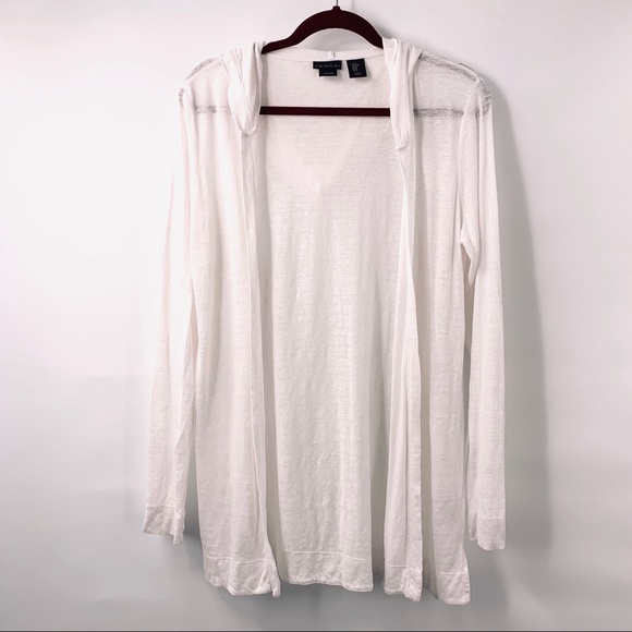 tahari linen hooded cardigan